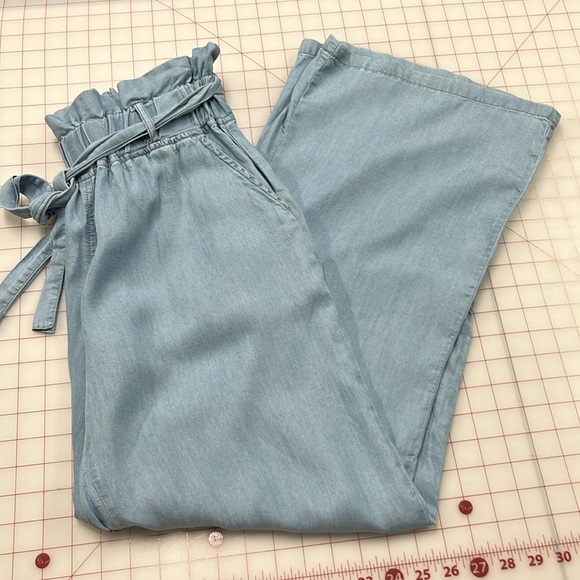THREAD & SUPPLY Paper Bag Belt Waist Wide Leg Slouch Beach Demin Chambray pant S - Picture 10 of 16